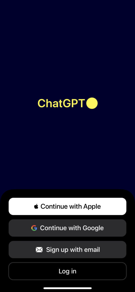 ChatGPTアプリの起動後の画面。