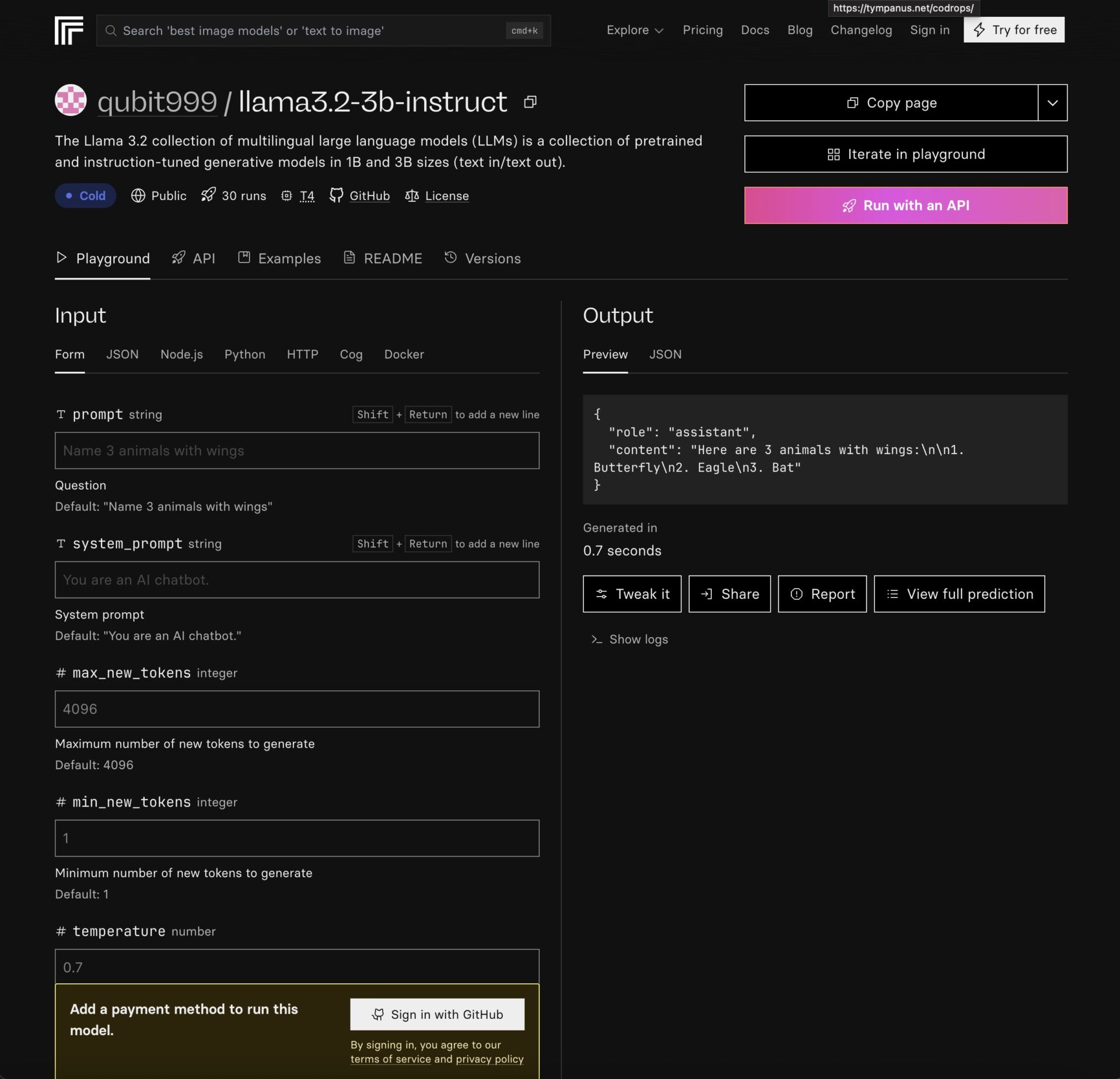 Llama 3-Chat - Replicateの画面。