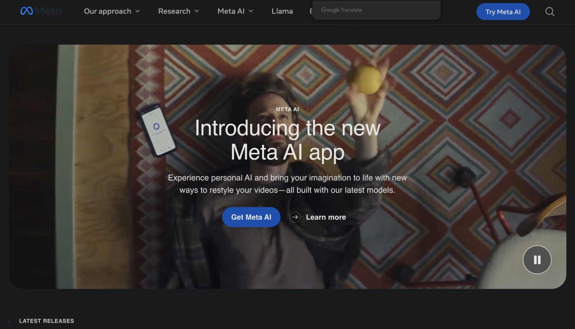 Llamaはオープンソースで利用可能。AI at Metaの画面。