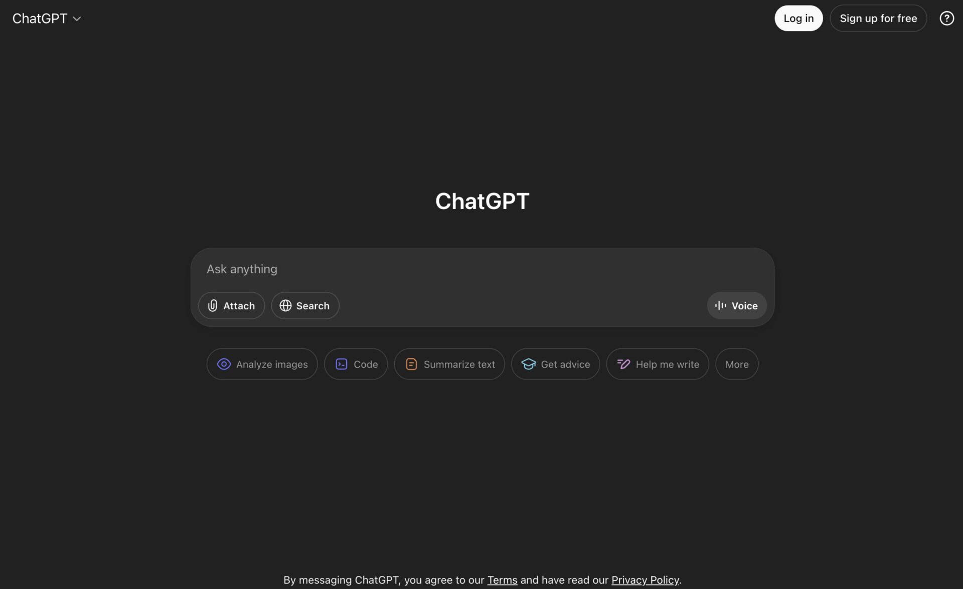 チャットGPTのログイン・サインアップ画面。英語版。
