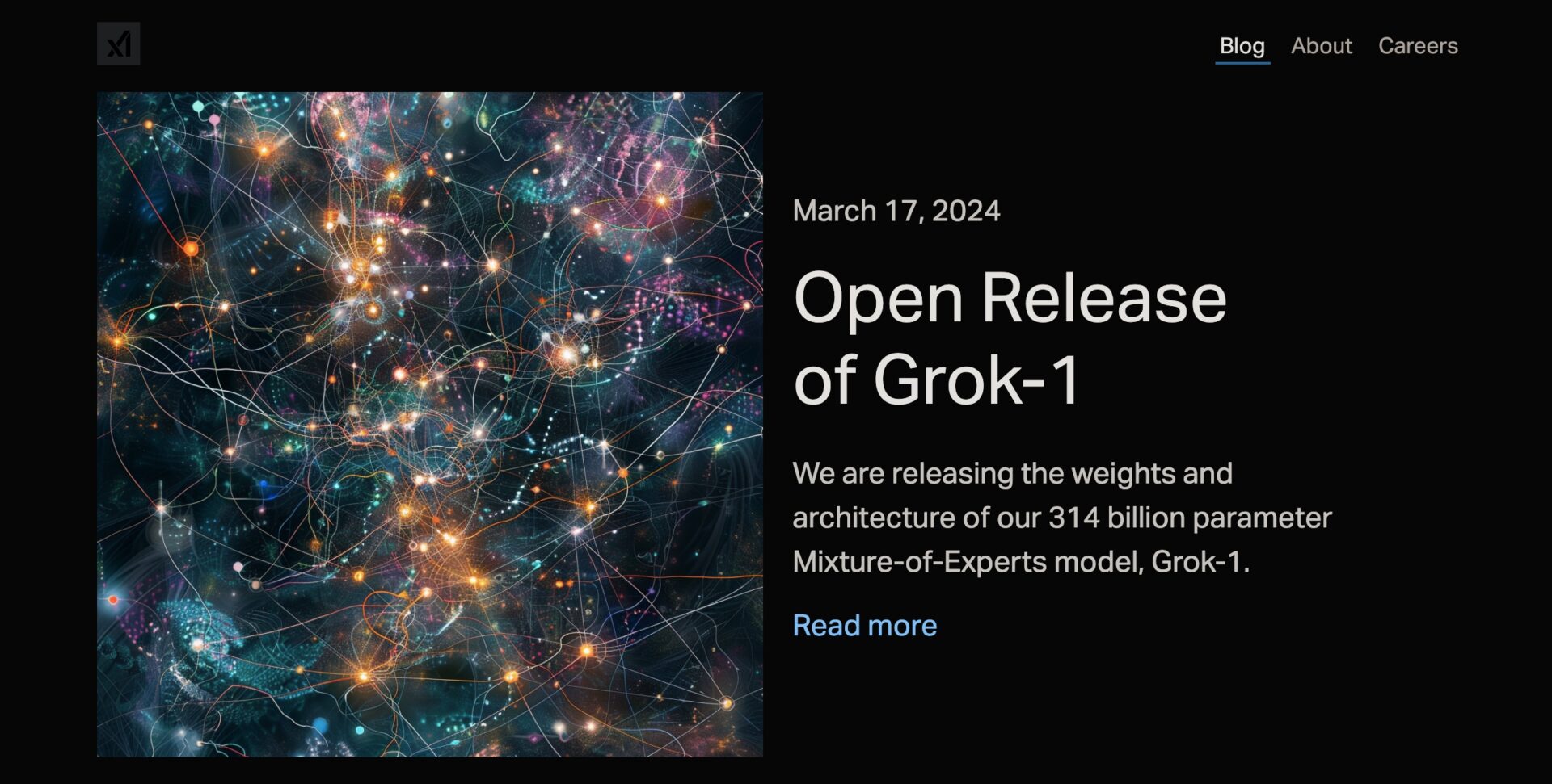xAIによるGrok-1のオープン化の発表の画像。
