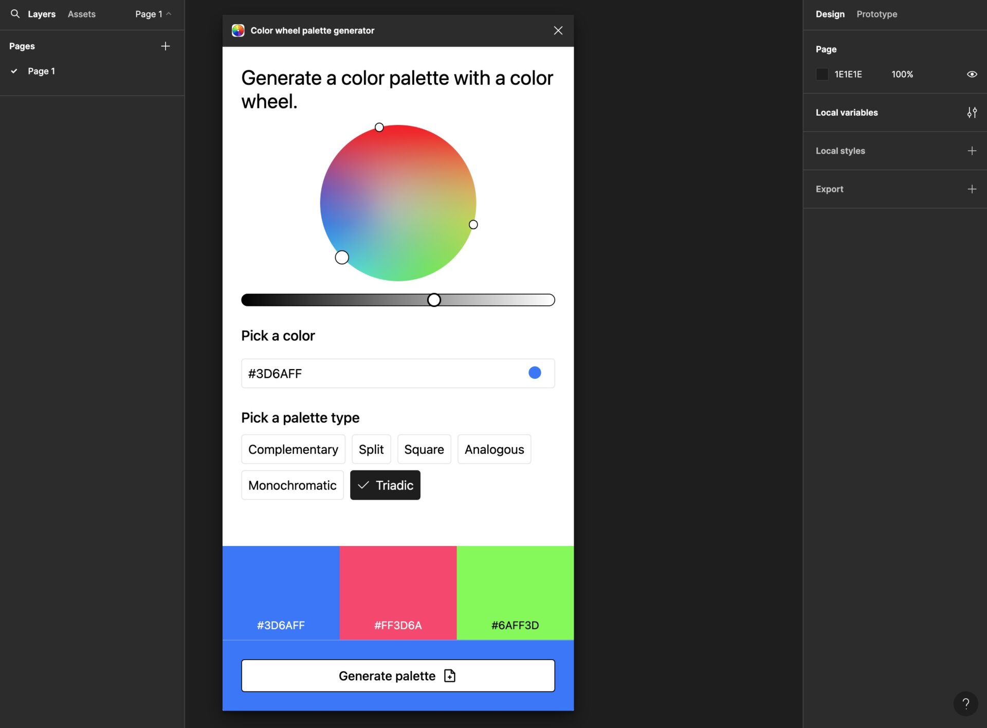 Color wheel palette generatorの、Triadic（トライアディック）の画像。