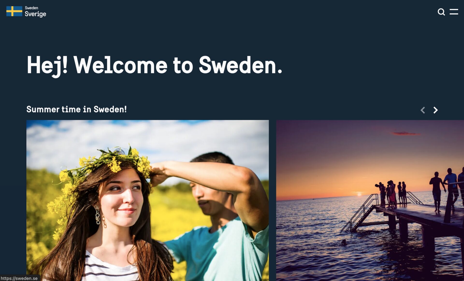 WordPressでテーマが自作された、スウェーデン政府のホームページのスクショ。