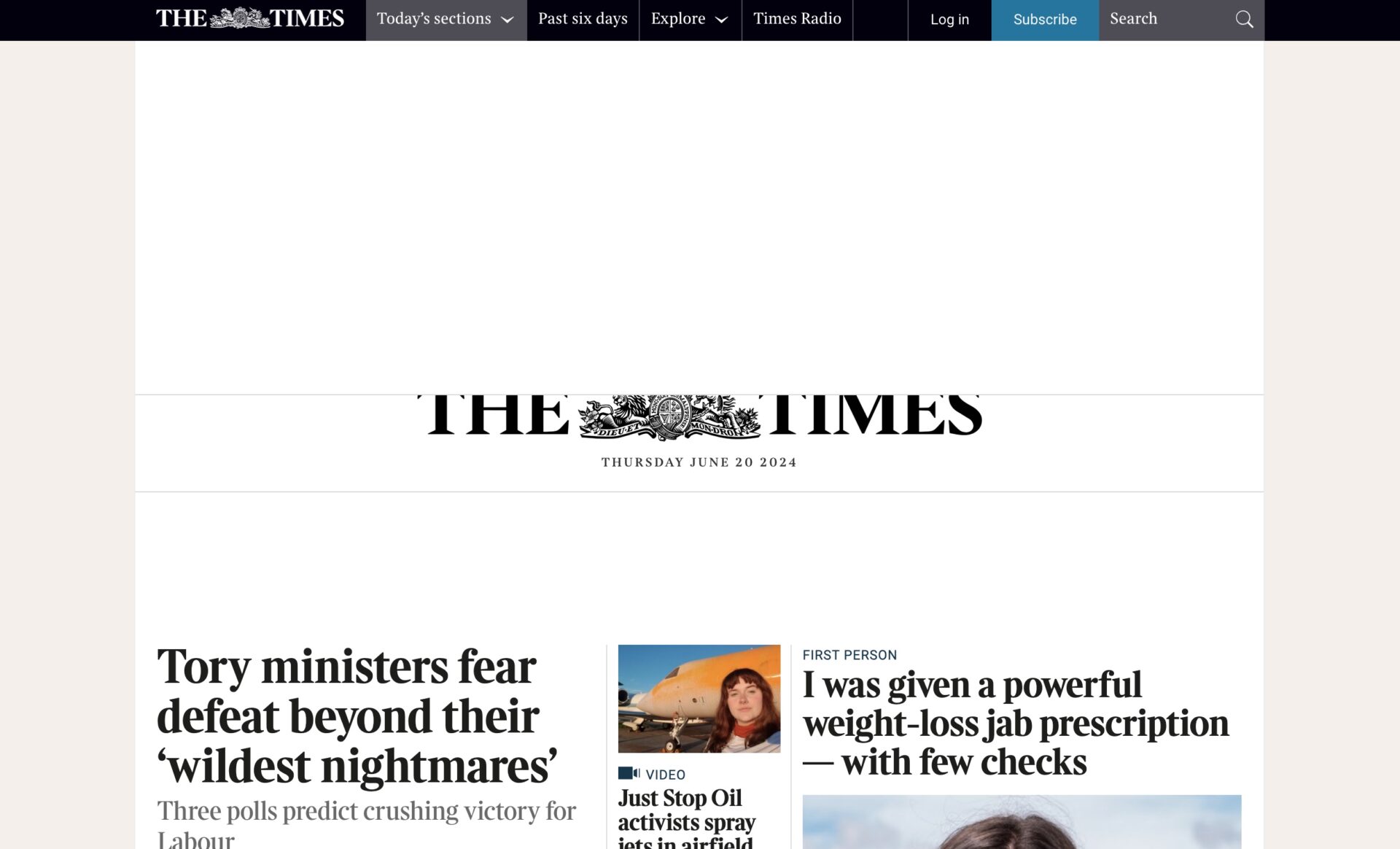 WordPressでテーマが自作された、The Timesのホームページのスクショ。